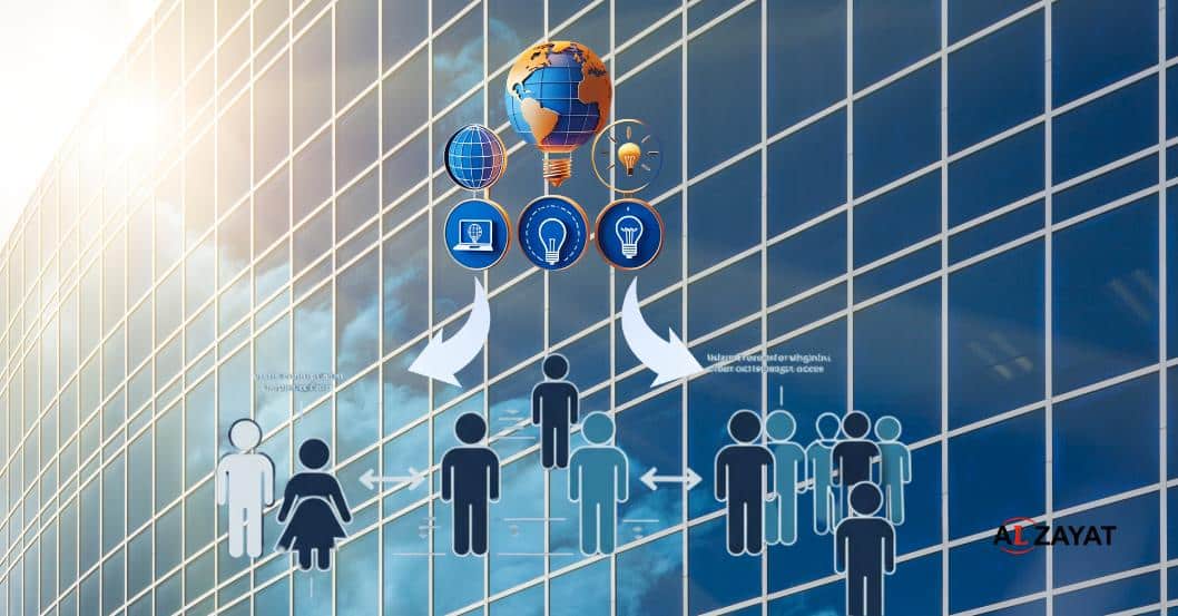 Un diagramme montrant une structure d'entreprise se transmettant à plusieurs héritiers, symbolisant le processus de succession d'entreprise et de PI en Égypte.