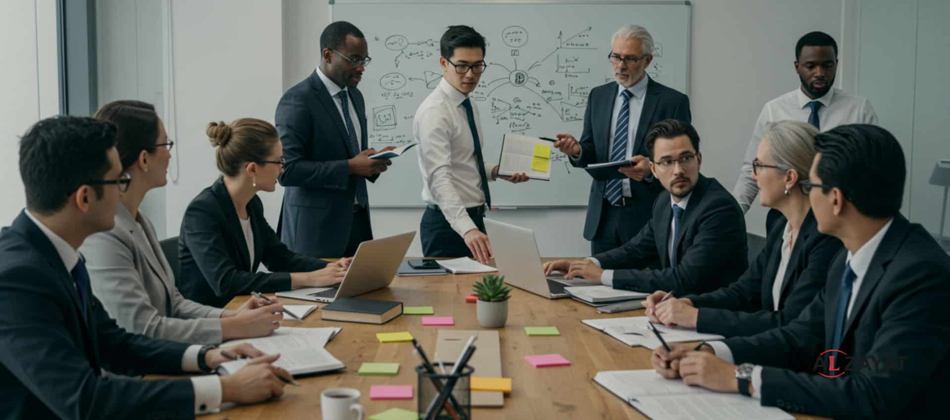 Une équipe d'avocats travaillant ensemble sur une stratégie juridique complexe, symbolisant des solutions sur mesure.