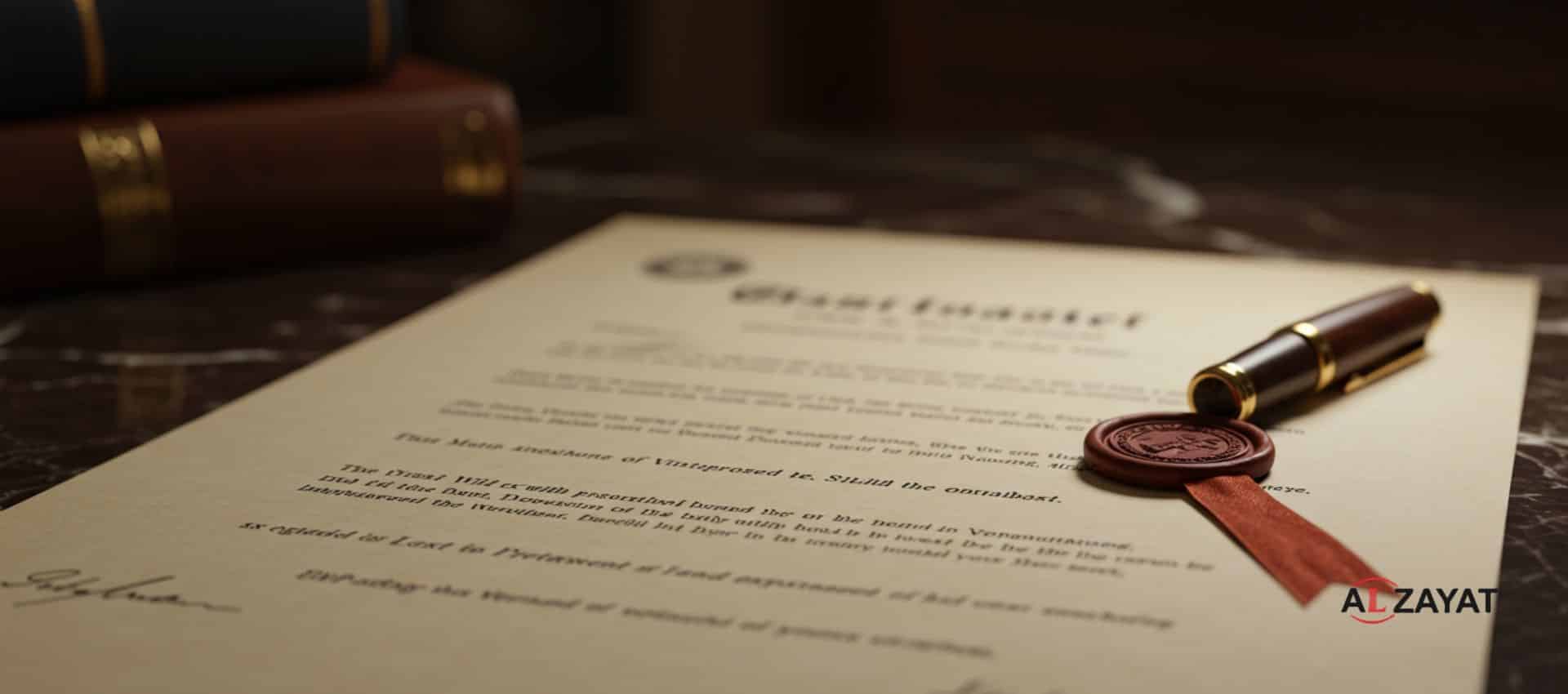 Gros plan d'un testament signé, représentant l'importance de la planification successorale pour les non-musulmans.