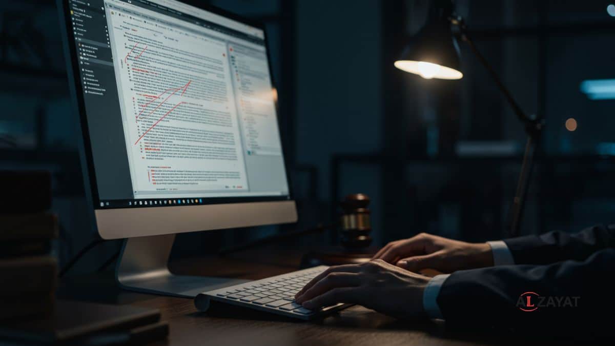 ترمز سياسة التصحيحات لدينا إلى لقطة مقربة لمحامٍ يراجع بعناية وثيقة قانونية للتأكد من دقتها.