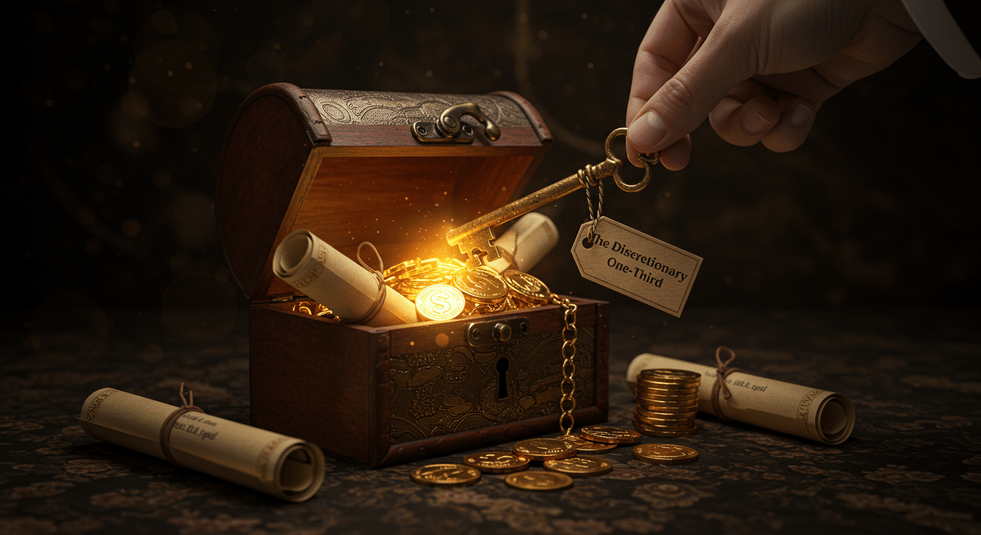 Uma imagem que representa o aspeto estratégico da redação de testamentos no Egito, com uma chave ornamentada a abrir um baú do tesouro, com o logótipo da firma.