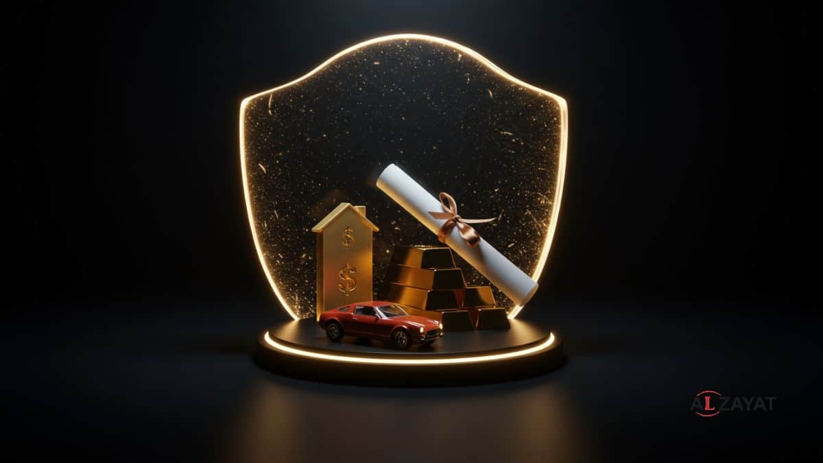 Une image représentant le rôle protecteur des avocats en planification successorale, avec un bouclier transparent brillant, estampillée du logo du cabinet.