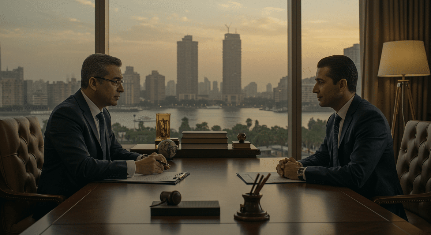 A senior lawyer advising a client on protecting your assets in a luxurious office setting.