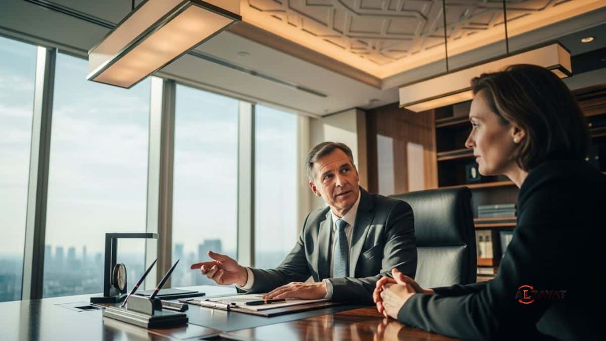 Alzayat Law Firm Egypt's First international Law Firm lawyer advising a client in Our office