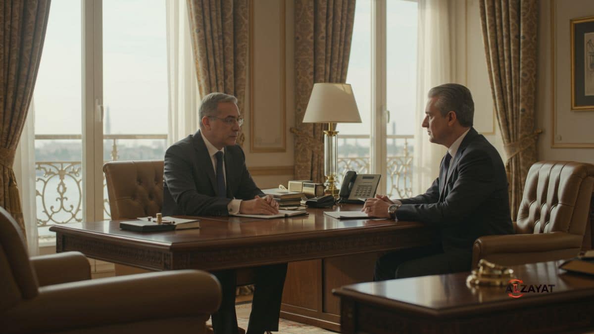 Administration lawyers in Egypt advising a client in a luxurious office setting.