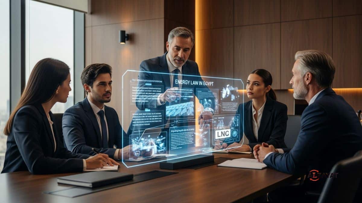 Legal team discussing Energy Law in Egypt with an international investor