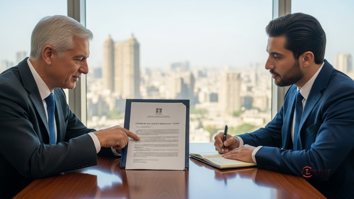 A senior lawyer at Alzayat Law Firm discussing commercial agency agreements in Egypt with an international client.