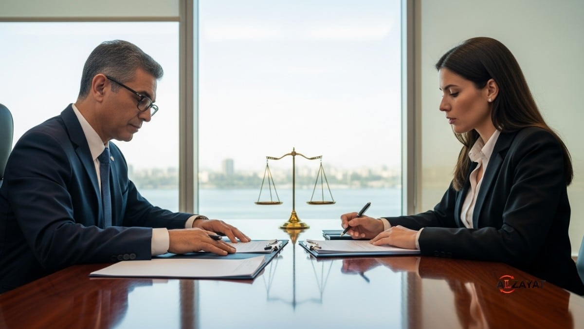 A senior lawyer advising an international client on commercial dispute resolution in Egypt in a luxurious boardroom.